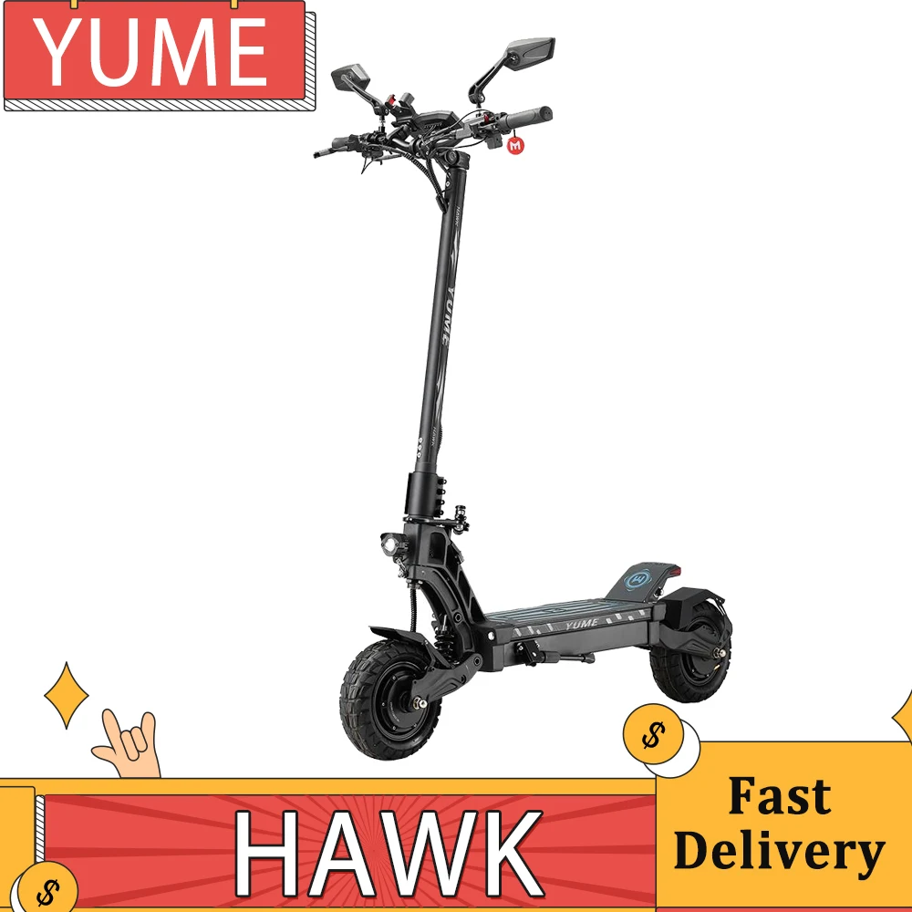 YUME HAWK Electric Scooter 10 inch Tubeless All-terrain Tire 1200W*2 Motor 60V 22.5Ah Battery 70km/h Max Speed 43miles Max Rang