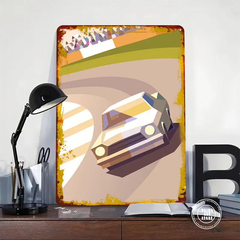 Race on Track Car Metal Poster Custom Wall Art Retro Vintage Tinplate Signs for Man Cave Mancave Decoration Room Bathroom Decor