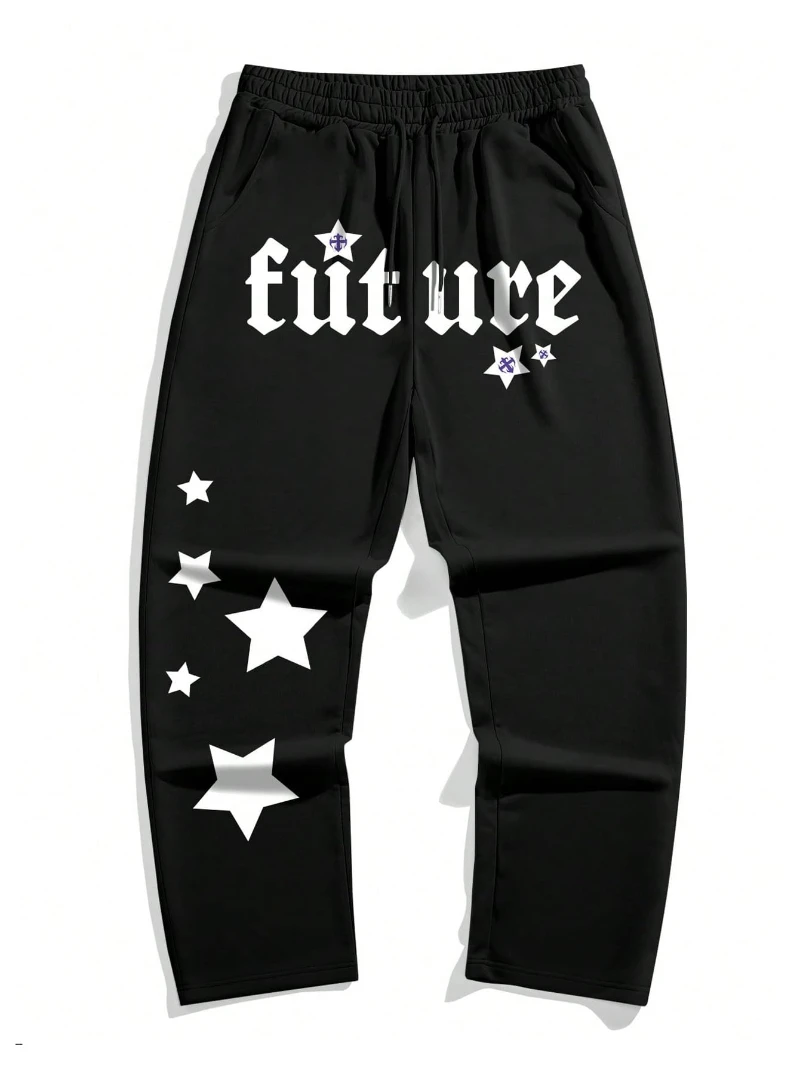

Fitness Hip Hop Harajuku Y2K Men's Y2K Graphic Baggy Sweatpants Drawstring Waist Wide Leg Jogger Pants with Pockets