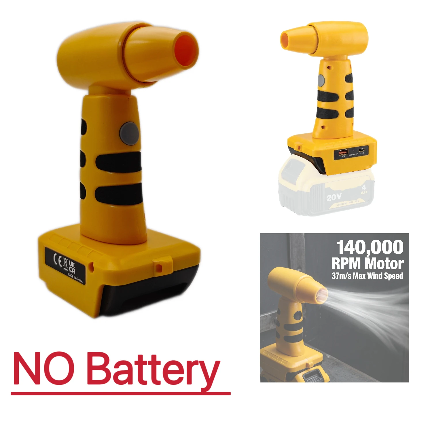 

For DeWalt 18V Lithium Battery Portable Handheld Hair Dryer for Cleaning Cordless Air Blower Brushless Motor 140000RPM 37m/s