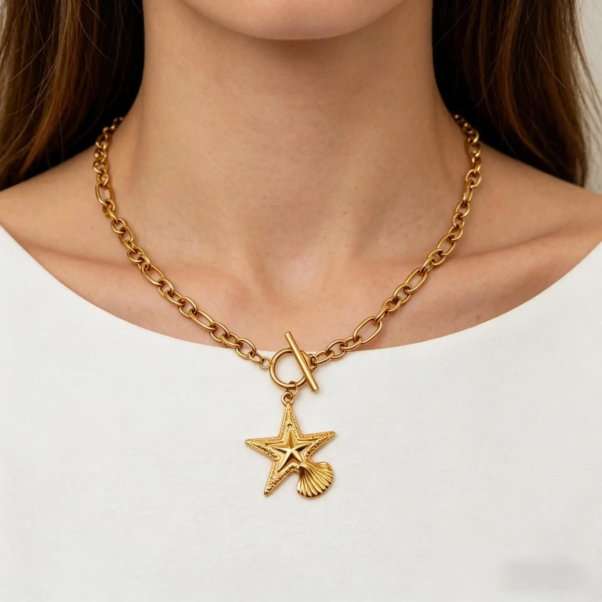 Accessories, light luxury irregular beating pentagram pendant necklace, commuter versatile geometric items