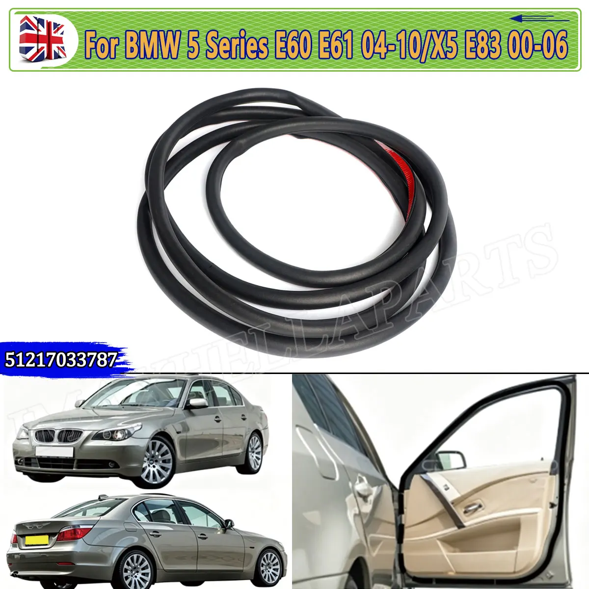 Magickit For BMW 5 Series E60 E61 520d 520i 2003~2010 Front Door Gasket Weather Strip Rubber Seal Left or Right universal Black