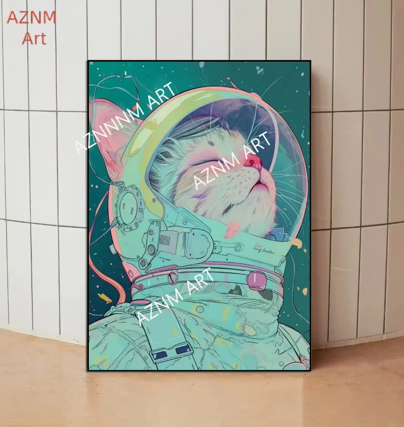 Retro Sci-fi Space Cat Series Poster Print Canvas Pictures Home for Living Room and Bedroom Wall Modern Decor Frameless Painting