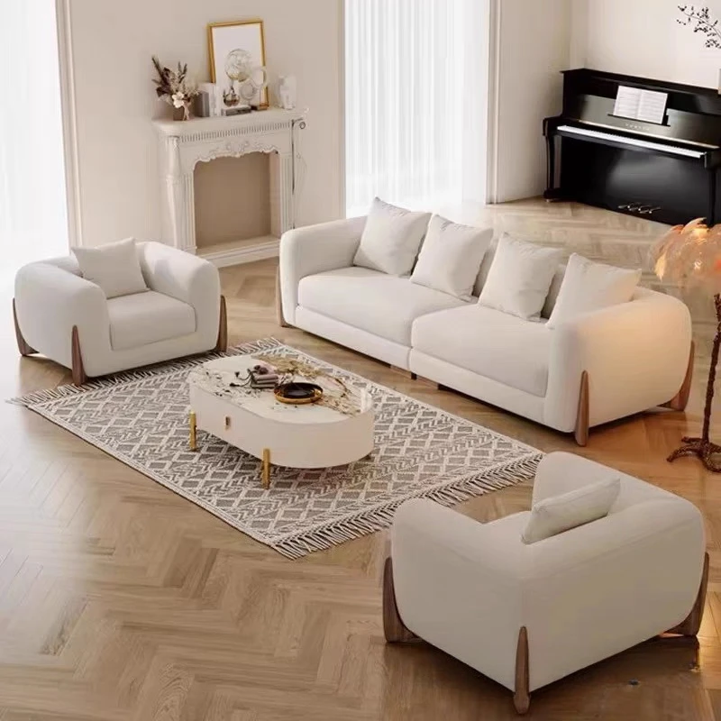 American retro velvet sofa chenille fabric French light luxury living room small apartment solid wood buckle sofa combination