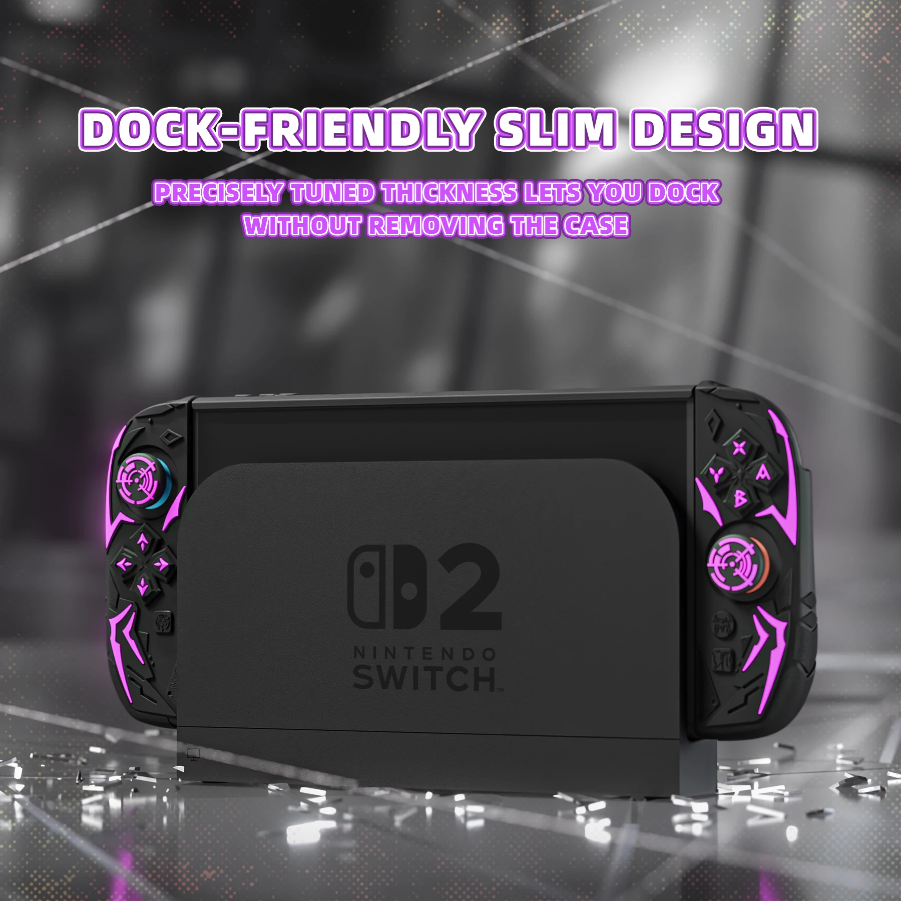 Etui ochronne PlayVital Cyber Spider do Nintendo Switch 2, ergonomiczne silikonowe nakładki antypoślizgowe, twarda czarna obudowa z możliwością dokowania. — zdjęcie produktu 5