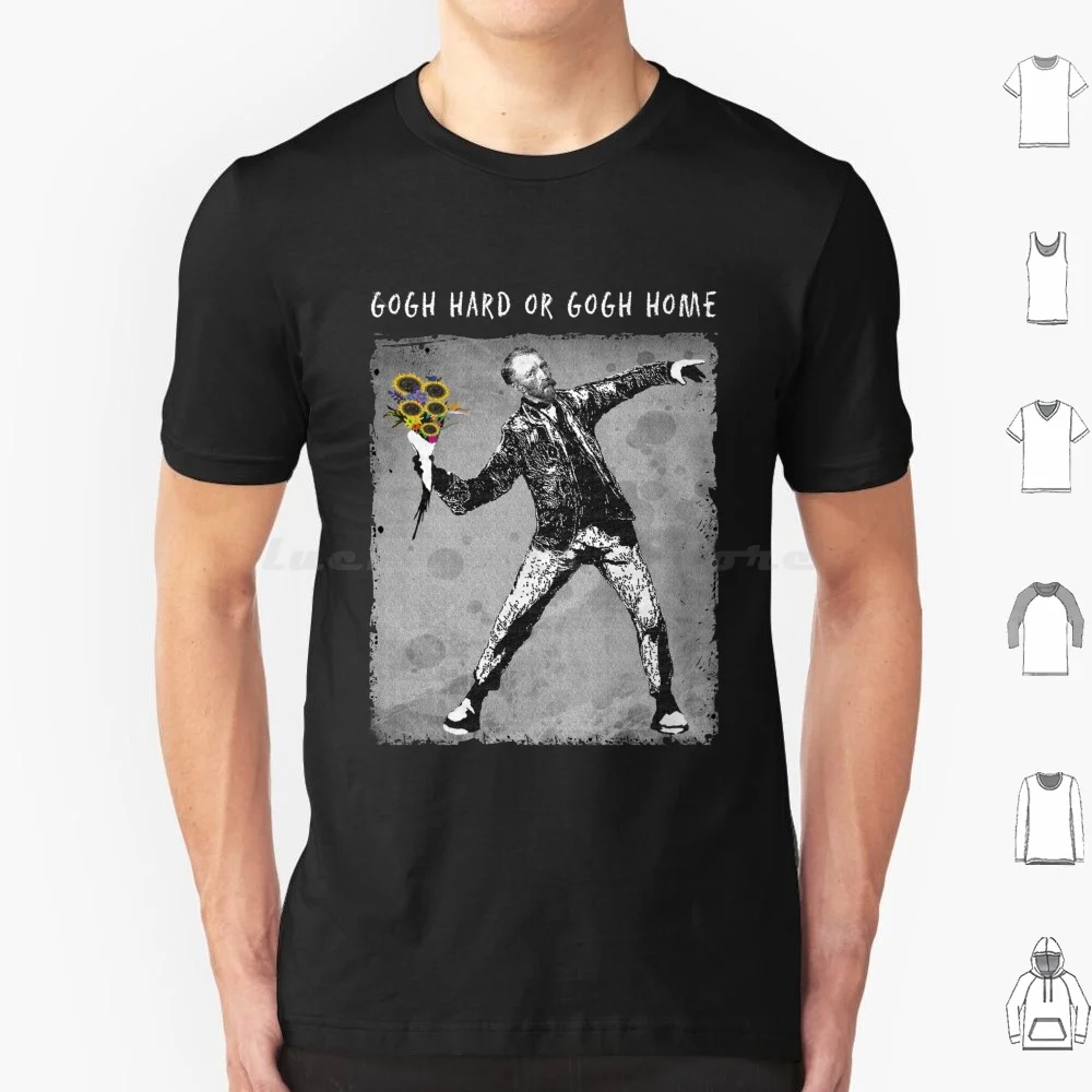 Gogh Hard Or Gogh Home-Banksy Van Gogh Throwing Flowers T Shirt Cotton Men Women DIY Print Grafitti Distressed Spray Funny