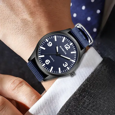 SUNKTA Brand Luxury Men Quartz Watch Date Nylon Leather Waterproof Luminous Military Sports Watches For Men relogios masculino