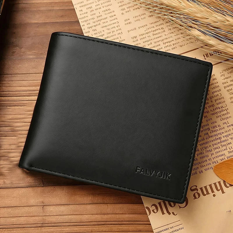 Men's Genuine Leather Short Wallet, RFID Blocking Cowhide Purse, Slim Billfold Card Holder Coin Pocket