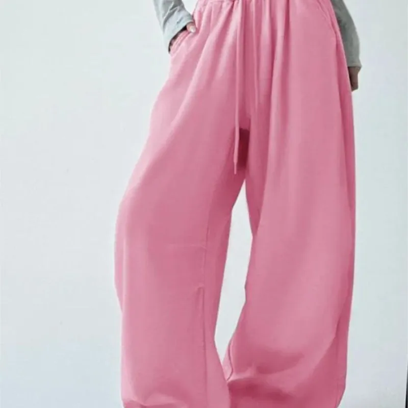 Y2K Street Style Pants For Women Spring Autumn Casual Tie-Waist High-Waist Loose Wide-Leg Floor-Length Trousers Pantalones