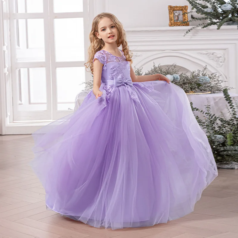 

Girls Party Dresses Kids Piano Performance Vestidos Children Pageant Princess Ball Gown Purple Dresses For Girl Birthday Party