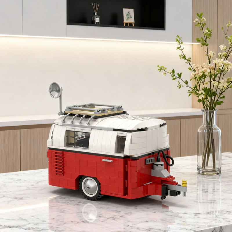 899pcs MOC Caravan Camping Trailer Bus Creator Expert Model Building Blocks Living Room Decor, Home Decor For Kids Holiday Gift