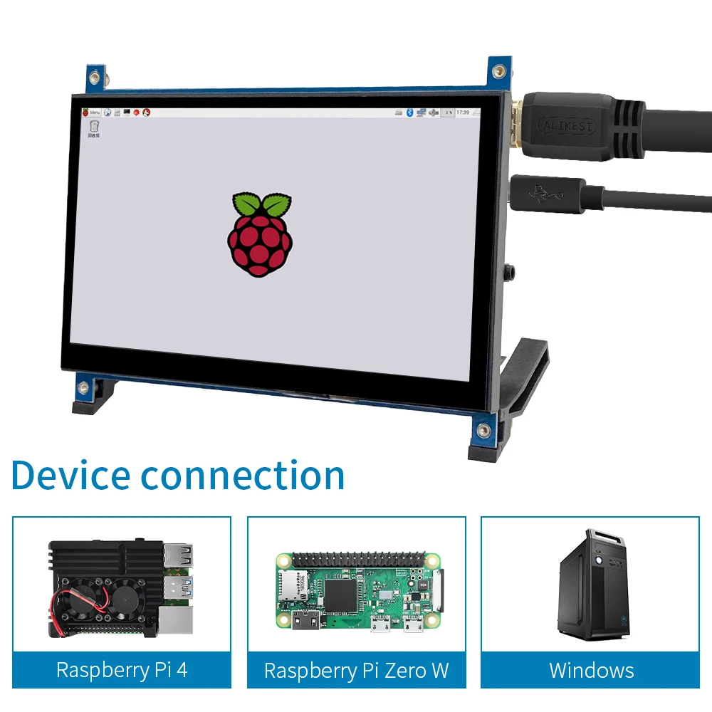 IPS Screen 7Inch LCD Display mini pc Touch HDMI-compatible monitor 1024 x 600 for Raspberry Pi 3 Pi4 Pi5/laptop/WIN11/TV