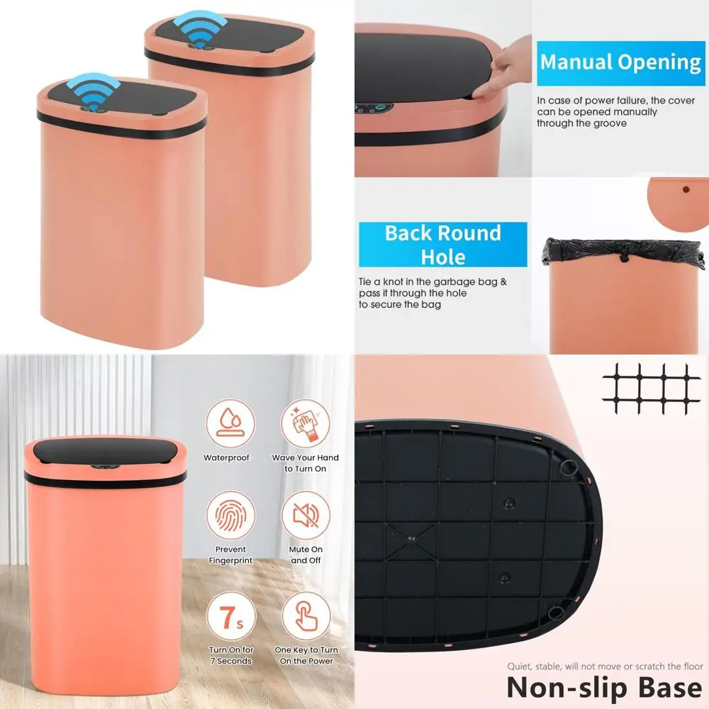 

Touch-Free Automatic 13 Gallon Kitchen Trash Can with Lid, Silent Design for Dorms and Household Use