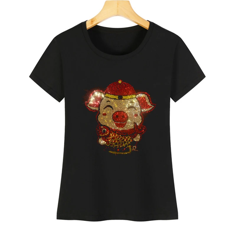 Rhinestone-Encrusted Women's T-Shirt for Summer, Add a Touch of Glamour to Your Wardrobe