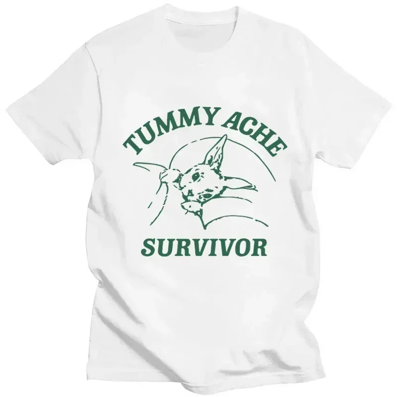 Funny Tummy Ache Survivor Meme T-Shirt Men Women Stomach Ache Recovery Vintage Short Sleeve Loose Cotton Casual Couples T Shirts