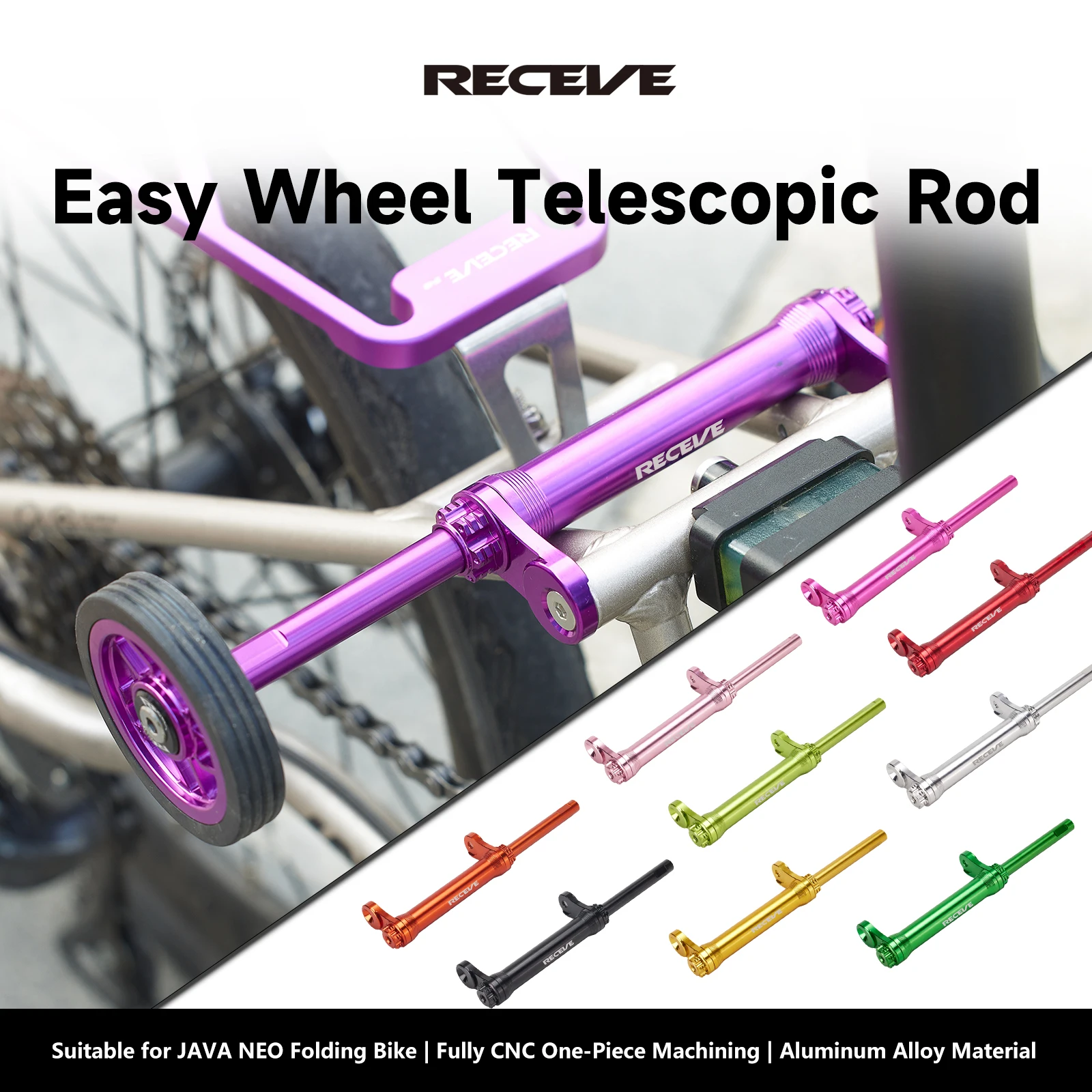 RECEVE Folding Bike Easy Wheel Extension Rod Bicycle Easywheel Telescopic Bar Aluminum Alloy Rear Cargo Rack Parts For JAVA NEO