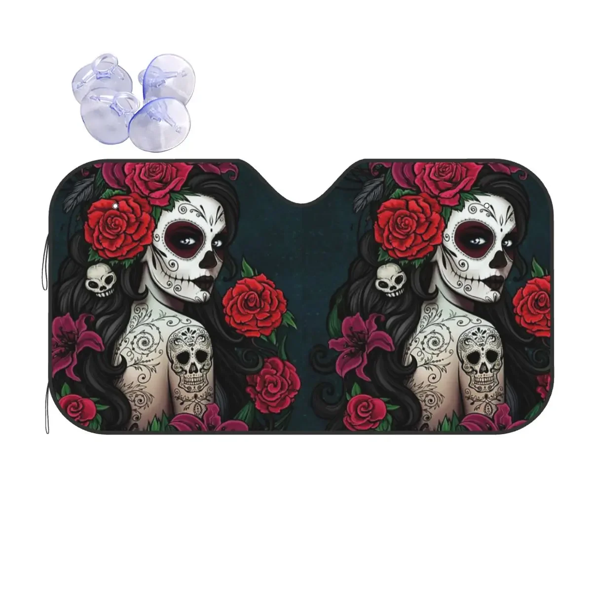 Sugar Skull Sunshade Windscreen Beautiful Girl Foldable Car Front Windshield 70x130cm Sunshade Visor Car-styling