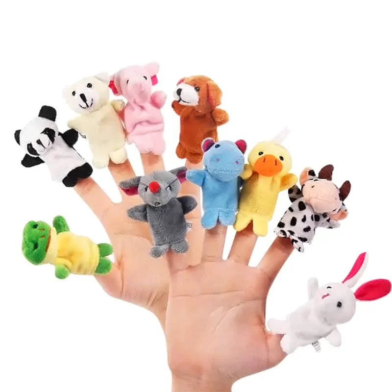 10 pçs fantoche de dedo brinquedo de pelúcia dos desenhos animados 7cm bonecas animais role play contar história adereços brinquedos educativos para crianças bebê