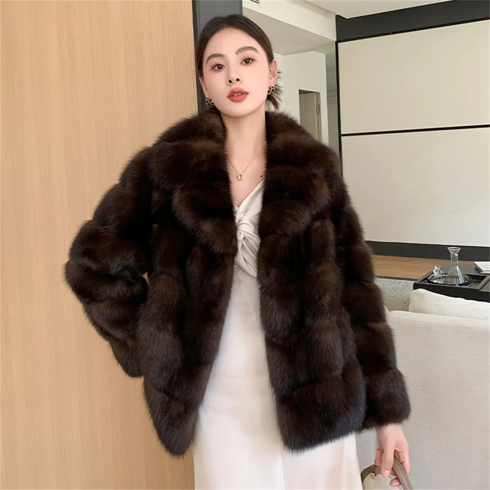 

Fashion Gradient Faux Mink Fur Jacket Plush Coat With Thich Warm Cold Winter Faux Fur Coat Women High-Quality Fluffy Fur Jacket