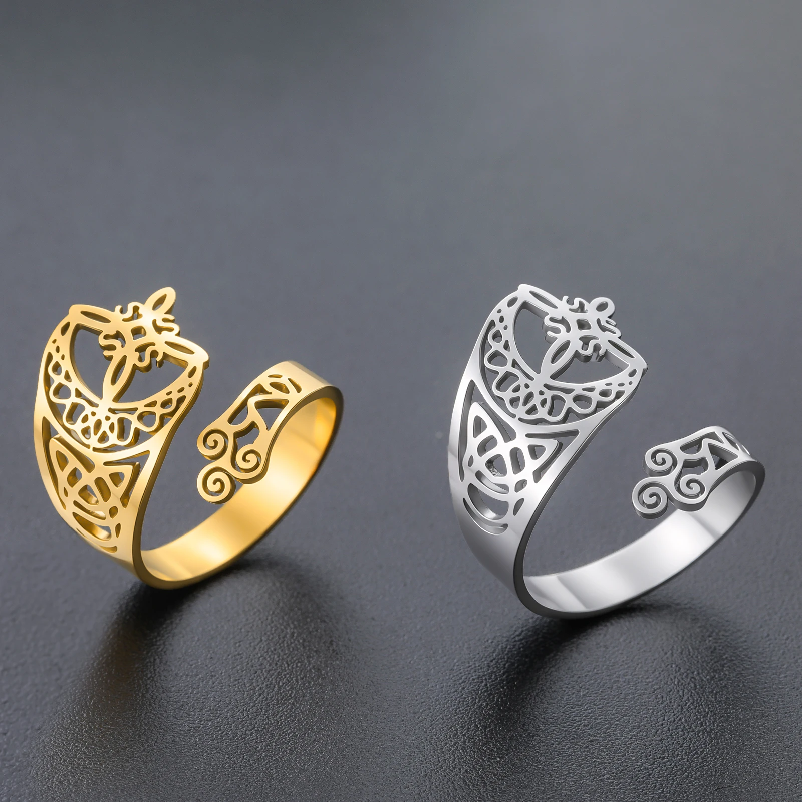 Talisman Witch Knot with Celtic Knot Stainless Steel Adjustable Open Ring to Protect Gift Women