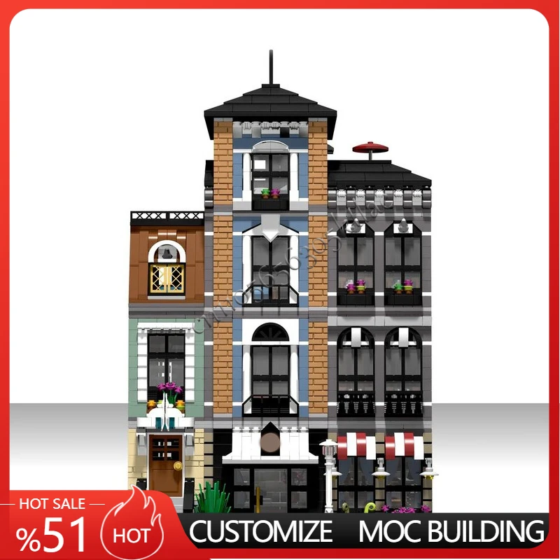 

Новые 3760, детали MOC, вид на улицу, модульные строительные блоки для отелей, обучающая сборка своими руками, детские игрушки, популярные подарки на день рождения