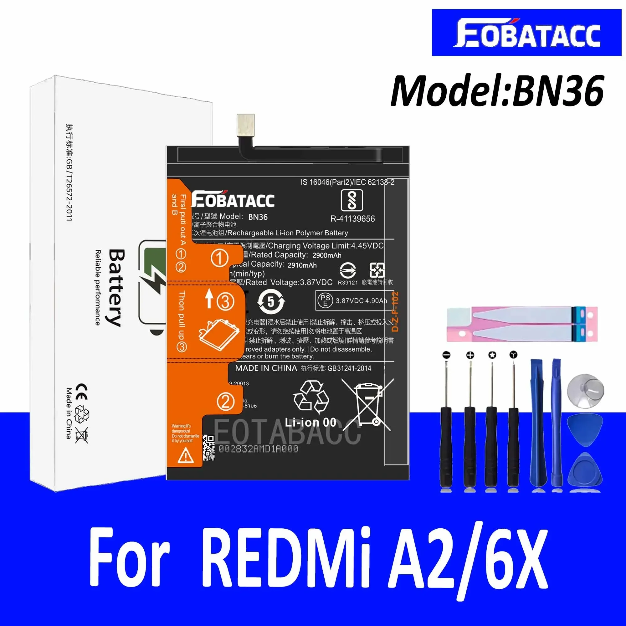 

EOTABACC 100% New Original Battery BN36 For XIAOMI A2 /Mi 6X Battery +Tools