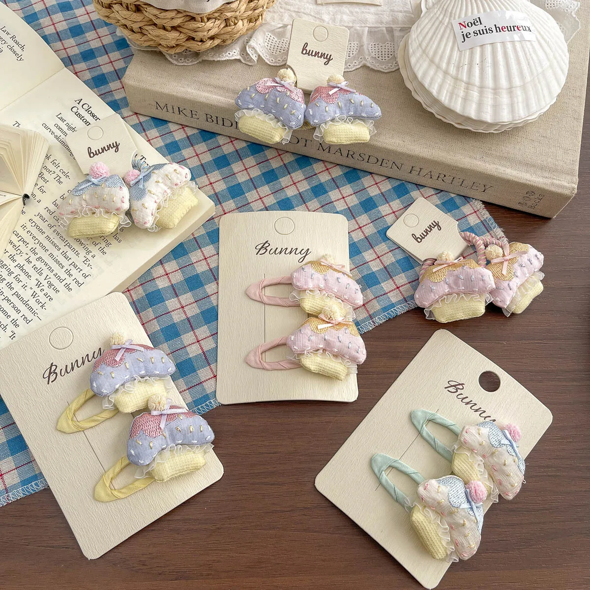 2pcs Lace Bow Mushroom BB Clip Elastic Hair Band Sweet Girl Bangs Side Clip Hairpin Hair Rope Tie Ponytail Holder Rubber Band