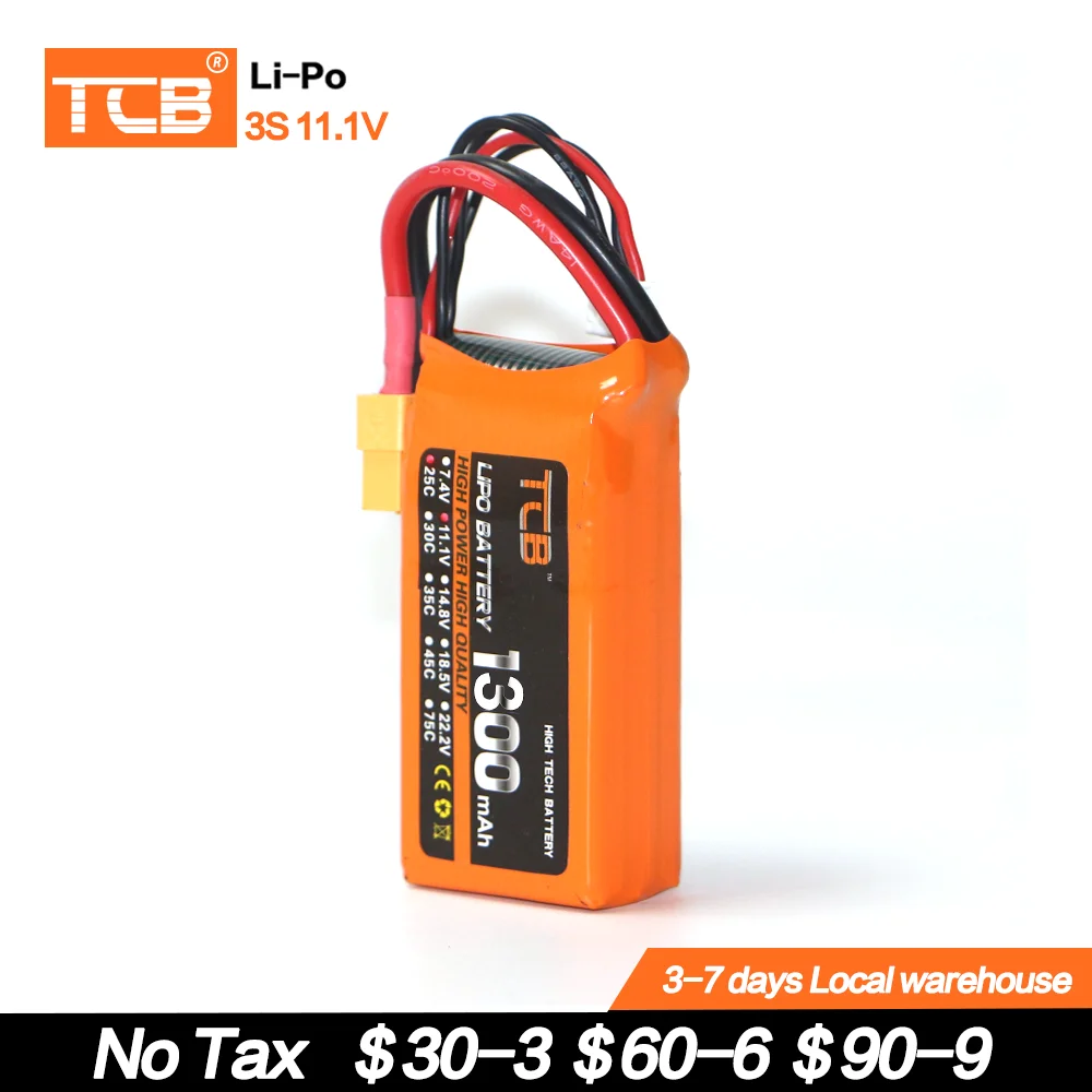 

TCB RC Toys LiPo Battery 3S 11.1V 1300mAh 35C 60C For RC Helicopter Airplane Car Boat Quadrotor Drone 3S LiPo Batteries 11.1V