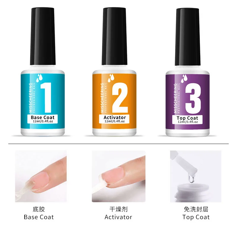 12ml transparenter Top Base Coat Aktivator Gel politur UV-Versiegelung lang anhaltender Nail Art Lack zum Eintauchen von Pulver
