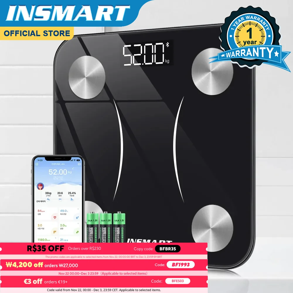 INSMART Bathroom Scale Smart Body Balance Body Fat Digital Bioimpedance Scale Electronic Persona Scale Digital Weight Body Scale