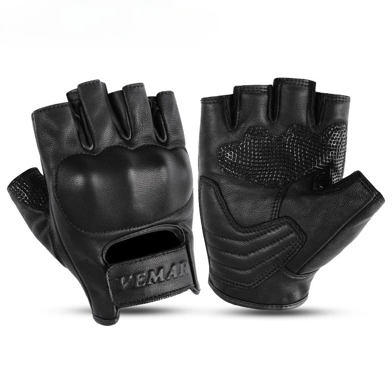 Summer Half Finger Genuine Leather Motorcycle Gloves Sheepskin Vintage Riding Breathable Anti Fall Shockproof Men Women Knight