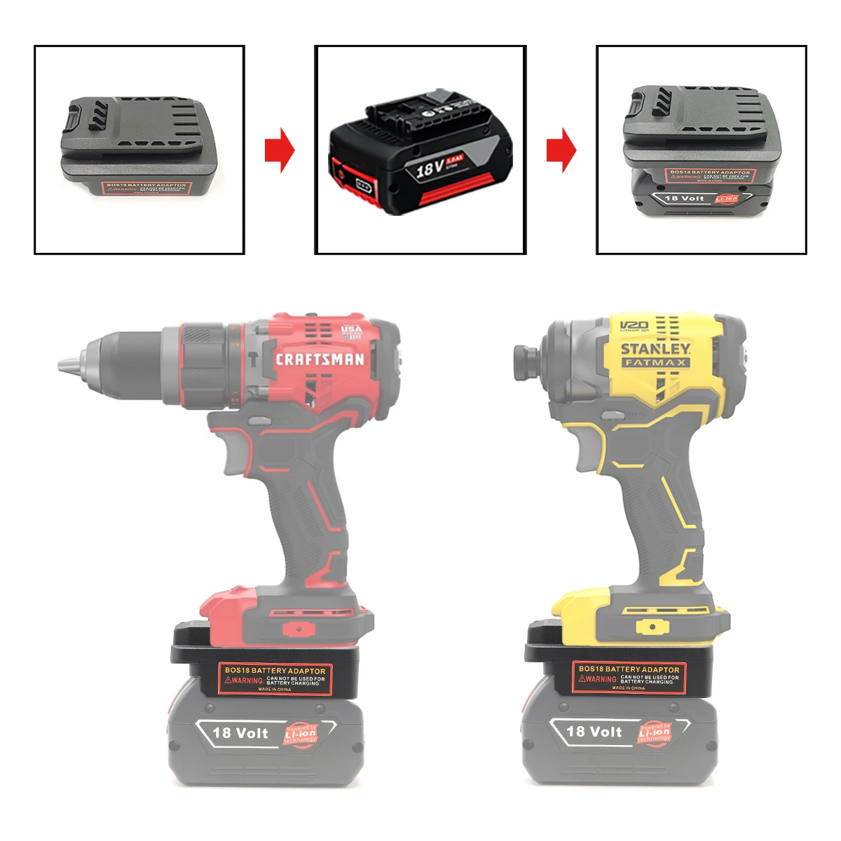 

Battery Adapter Converter for Bosch 18V Lithium Batteries for CRAFTSMAN 20V for Stanley 18V V20 Lithium Battery Power Tool Drill
