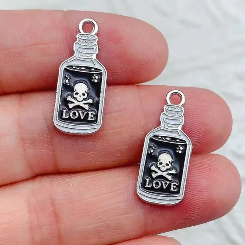 10pcs Halloween Gothic Death Skull Enamel Poison Bottle Brain Love Poison Charms Fit Jewelry Making Earring Bracelet DIY Finding