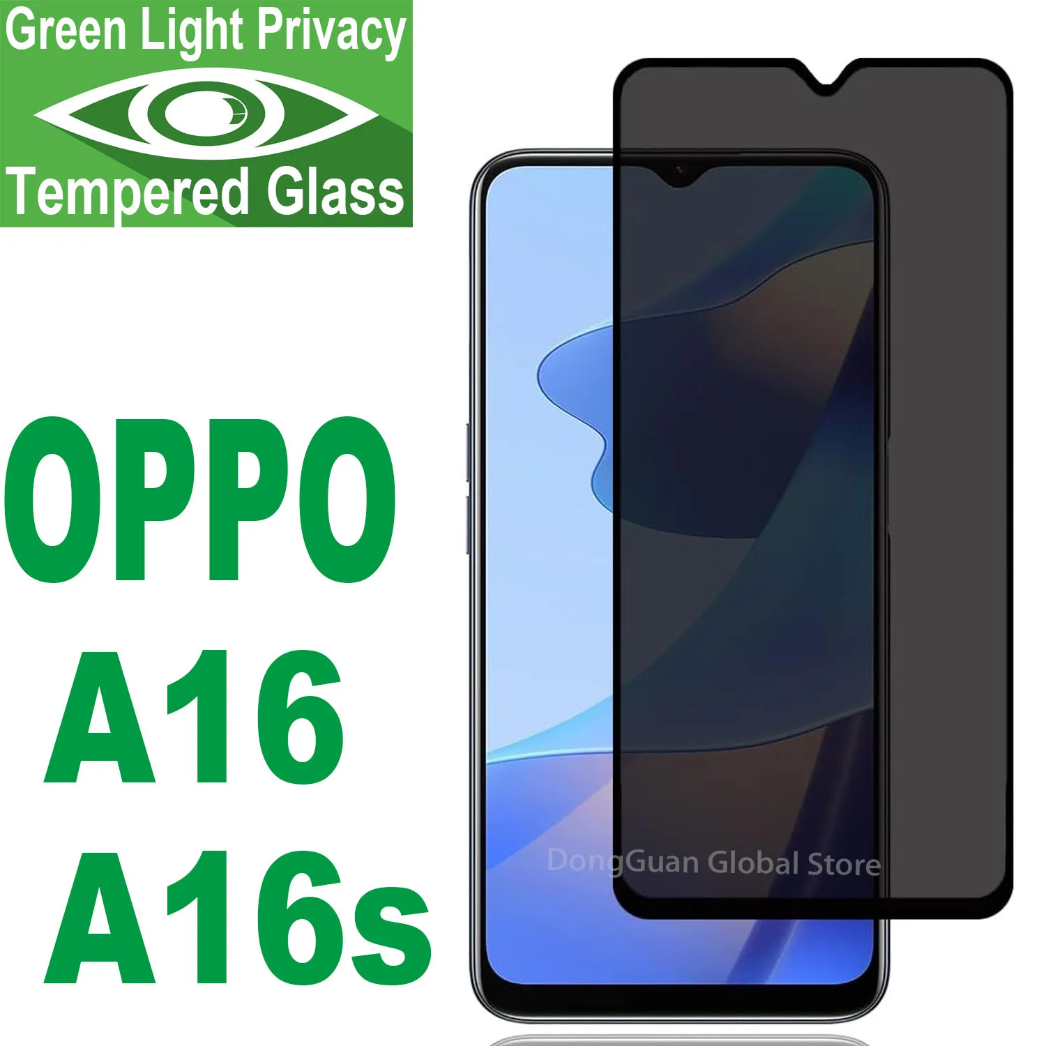 

For OPPO A16 A16s A16e A16K Tempered Glass Green Light Privacy Anti Spy Eye Protective Screen Protector