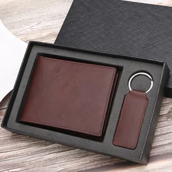 Genuine Leather Men's Wallet Gift Set with Key Fob Rfid Blocking Trifold Wallet Birthday Gift for Men Boyfriend Husband Dad