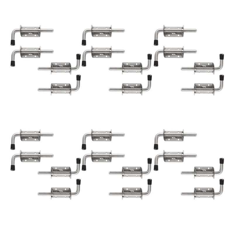 24 Pack 5 Inch Spring Loaded Latch Pin 304 Stainless Steel Barrel Bolt Thickened 2Mm Door Lock, Brushed Finished