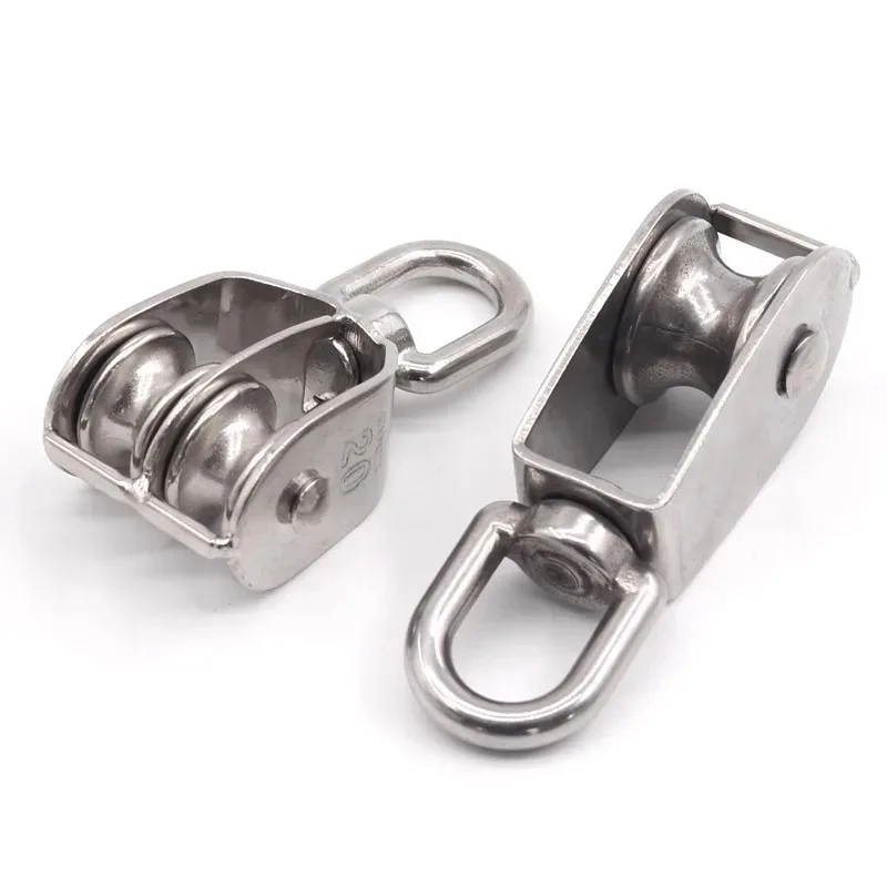 304 stainless steel pulley wire rope u-shaped fixed pulley hook wheel roller single and double wheel