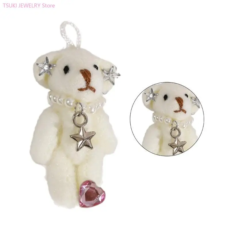 Plüsch-Schlüsselanhänger in Bärenform, Taschenanhänger, niedlicher Rucksack-Anhänger, Plüschpuppen, Schlüsselanhänger, Plüschmaterial für Mädchen und Teenager – Detail 4