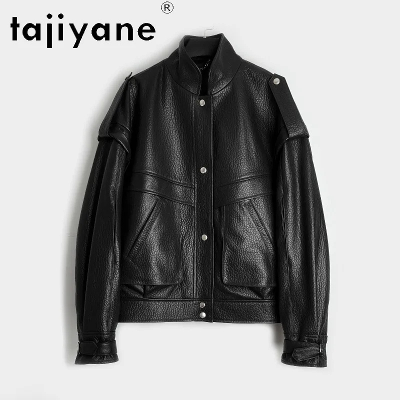 TAJIYANE Genuine Leather Jacket Women Oversized Outerwear New Zealand Crust Leather Coat Stand Collar Jackets Streetwear Jaqueta