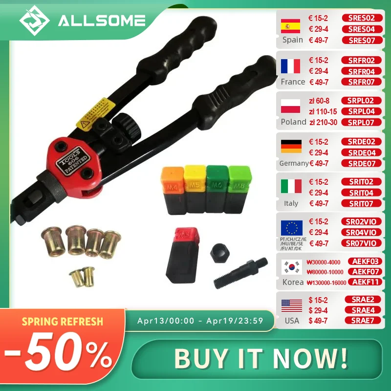 allsome-bt-606-rivet-nut-tool-hand-blind-riveter-hand-riveter-rivet-gun-with-5-metric-mandrels-50pcs-rivnuts