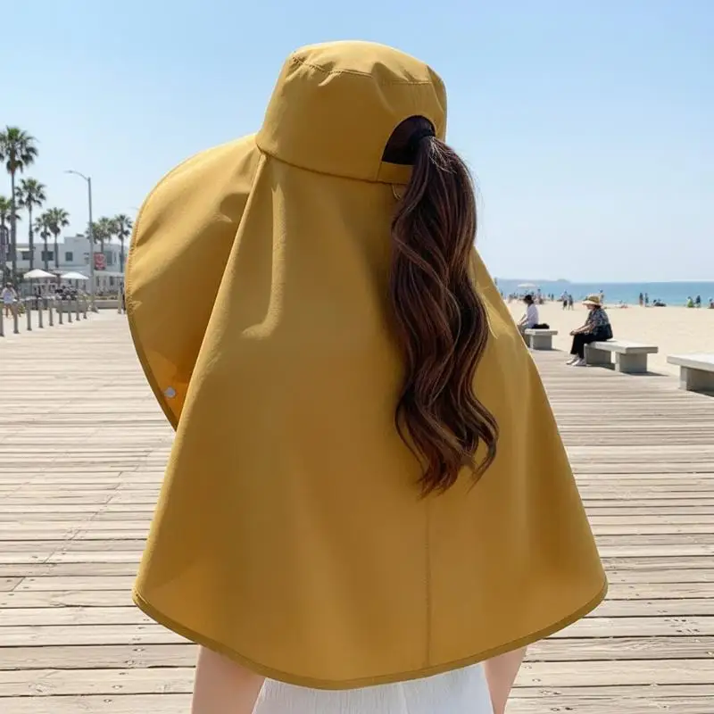 Sonnenhut mit Vollgesichts-UV-Schutz, großer Krempe und Schal, Sommerhut für Damen, für Outdoor, Strand und Reisen – Detail 4