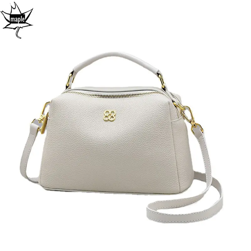 Borse a tracolla in vera pelle di mucca di design di marca elegante borsa a tracolla con patta di colore Beige di moda femminile Crossbody in pelle