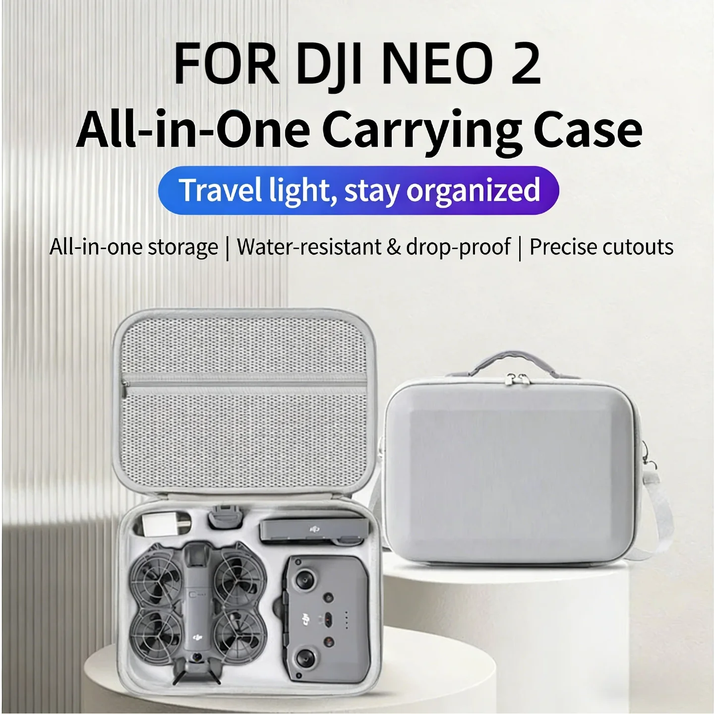 XFJI Travel Organizer Bag for DJI NEO 2 Drone Accessories Hard Shell PU Leather Case Fits RC-N3 Remote Protective Shoulder Pouch