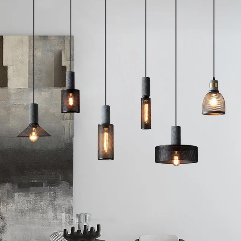 Lámparas colgantes industriales de cemento para restaurante, pantalla de hierro forjado E27 led Vintage, luces de suspensión de Haning para comedor