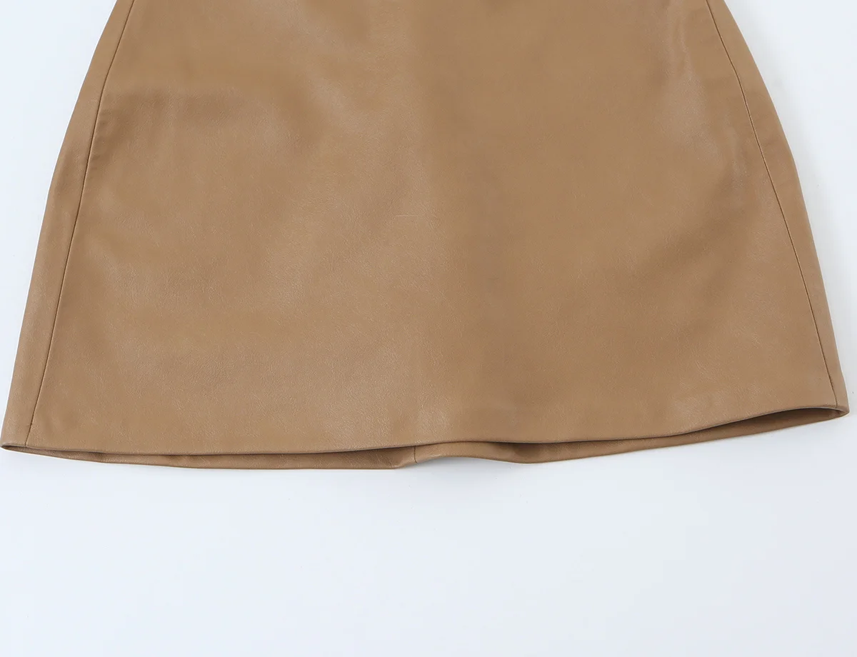 KONDALA Chic Fashion 2026 Vintage Elegantes Damenkleid Herbst PU Sexy Kleid Streetwear Ärmellos Khaki Falten Damenkleid – Detail 7