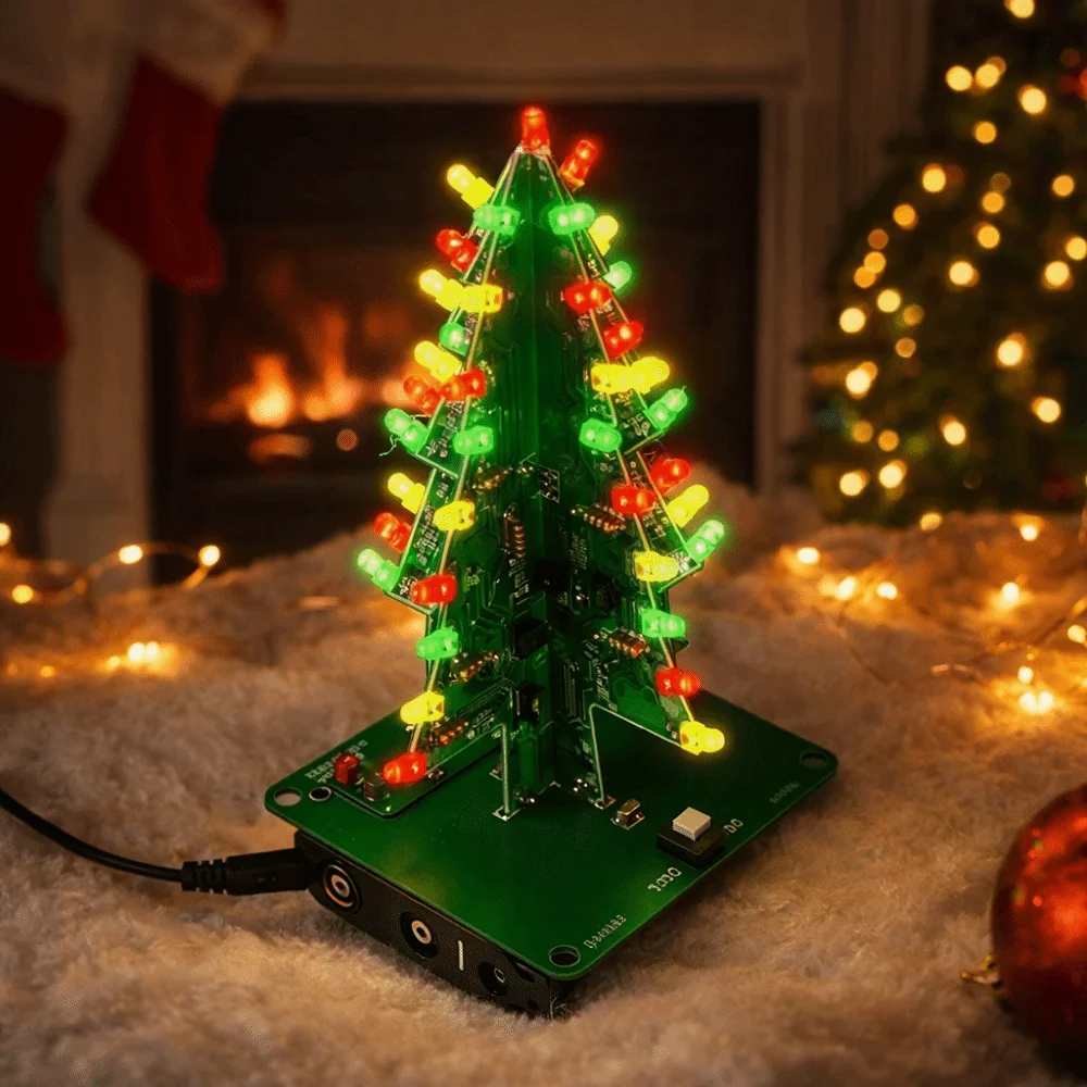 

Красно-зелено-желтая светодиодная гирлянда для рождественской елки, мигающая, с трехмерным дизайном, 3 цвета / 7 цветов, светодиодная плата для рождественской елки с эффектом мигания.