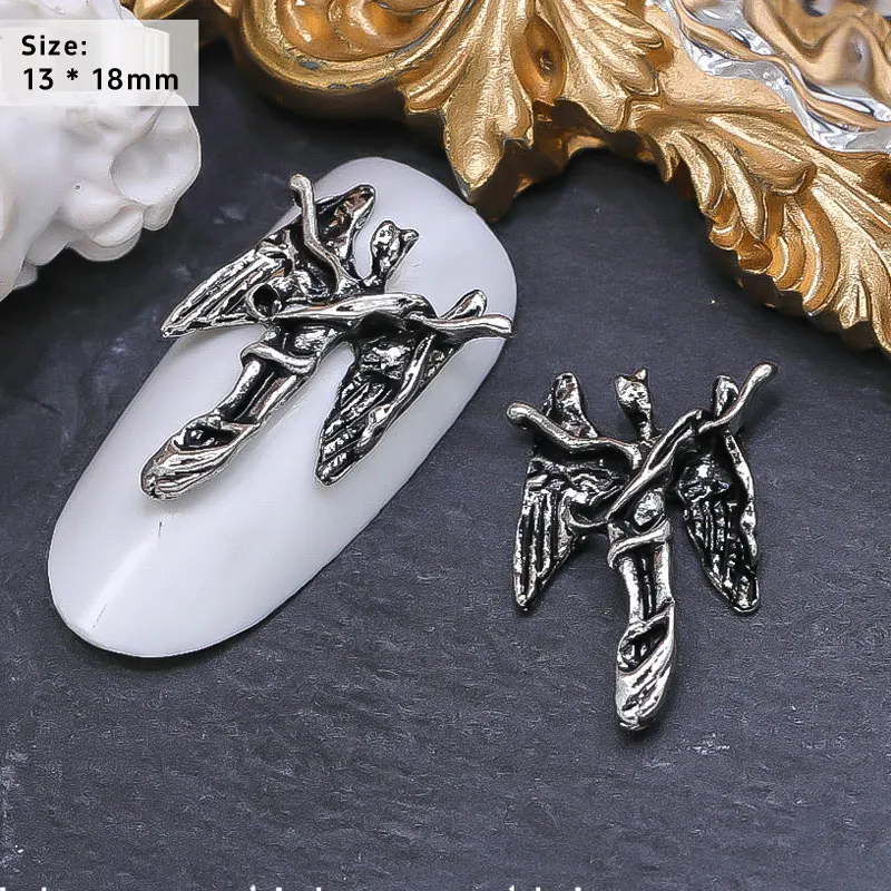 20 stücke Vintage Legierung Kreuz Nail Art Charms 3d Legierung Metall Barock Engel Herz DIY luxuriöse Maniküre Dekorationen