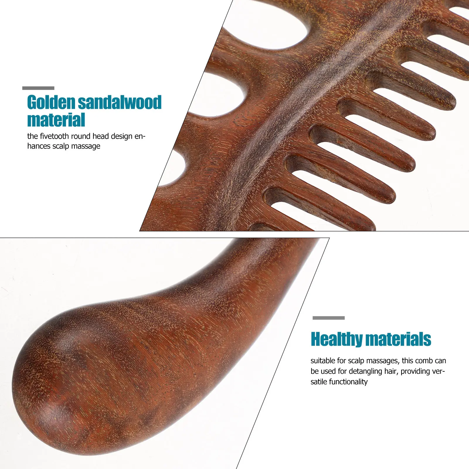 Wooden Multi-Use Sandalwood Scalp Comb Five Rounded Teeth Head Massage Comb Scalp Care Massager Tool Head Massager