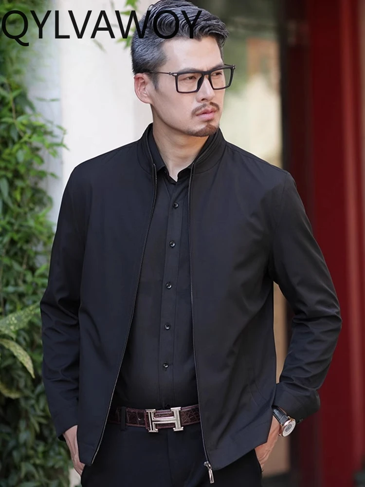 QYLVAWOY 2025 Style Men's Stand-Up Collar Jacket Spring Autumn Middle-Aged Elderly Men's Mid-Age Coat Dad's Outfit Top LJ2262