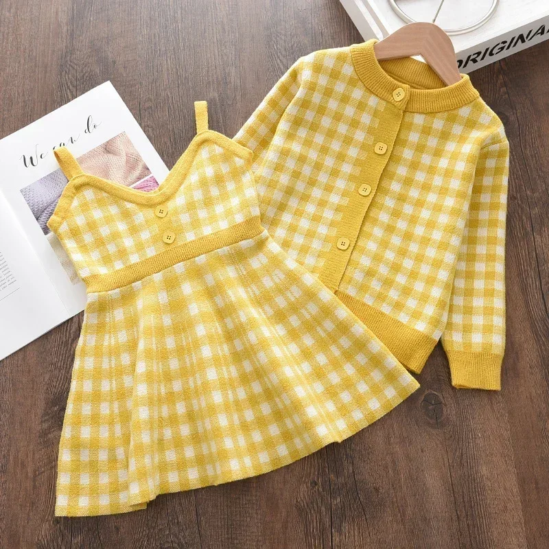 Melario-conjunto de ropa para niñas pequeñas, trajes de princesa dulce, suéter de punto de manga larga, vestido estampado, otoño e invierno, 2 uds.